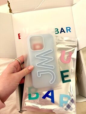 Blue monogrammed bauble bar case iPhone 15 pro